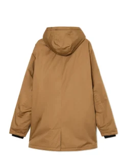 Jasnobrązowy płaszcz z kapturem