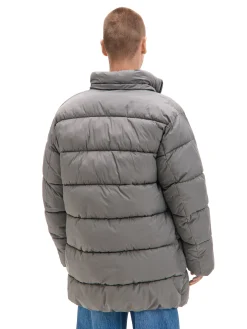 Jasnoszary pikowany płaszcz z kapturem