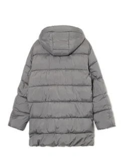 Jasnoszary pikowany płaszcz z kapturem