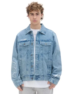 Jeansowa kurtka z nadrukami