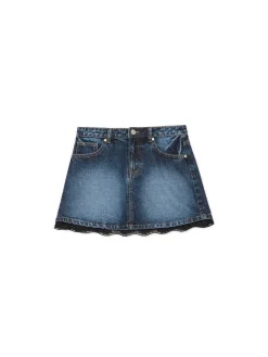 Jeansowa spódnica mini z koronką