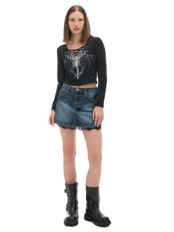 Jeansowa spódnica mini z koronką