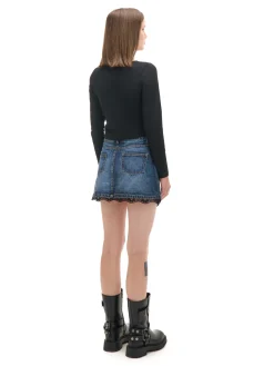 Jeansowa spódnica mini z koronką