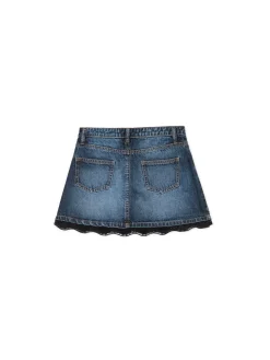 Jeansowa spódnica mini z koronką