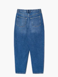 Jeansy barrel z przetarciami