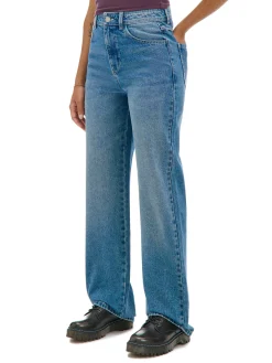 Jeansy straight z efektem sprania