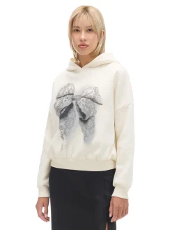 Kremowa bluza z kapturem i nadrukiem