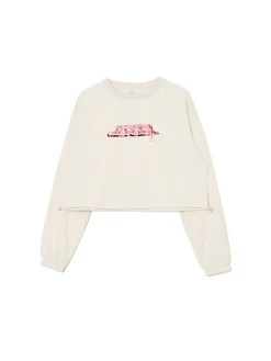 Kremowa bluzka z nadrukiem i regulacją