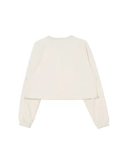 Kremowa bluzka z nadrukiem i regulacją