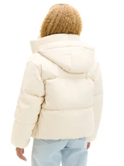 Kremowa kurtka puffer z kapturem