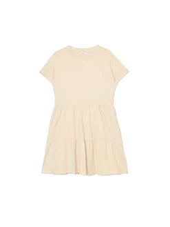 Kremowa sukienka mini z marszczeniami