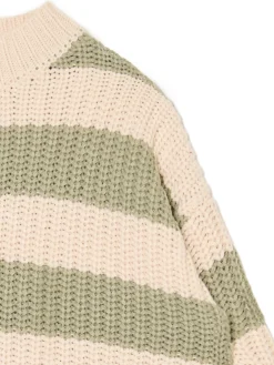 Kremowo-zielony sweter w paski