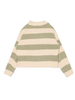 Kremowo-zielony sweter w paski