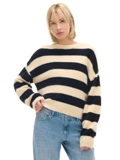 Kremowy sweter w czarne paski