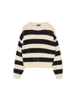 Kremowy sweter w czarne paski