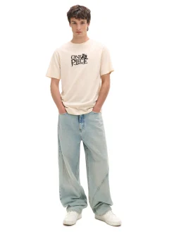 Kremowy T-shirt z nadrukiem One Piece