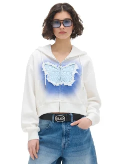 Krótka biała bluza z motylem