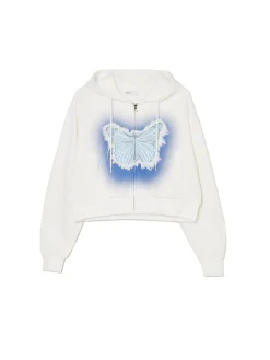 Krótka biała bluza z motylem