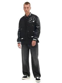 Kurtka bomberka ze skórzanymi rękawami