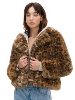 Kurtka z imitacji futra w panterkę