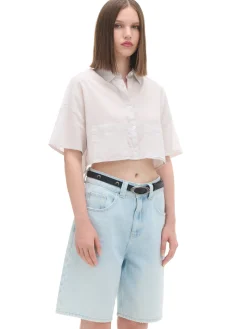 Luźna kremowa koszula crop