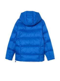 Niebieska pikowana kurtka z kapturem