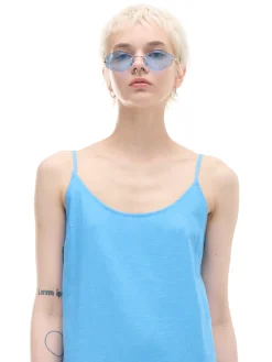 Niebieska sukienka midi z wiskozy i lnu