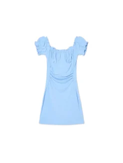 Niebieska sukienka mini z krótkimi rękawkami