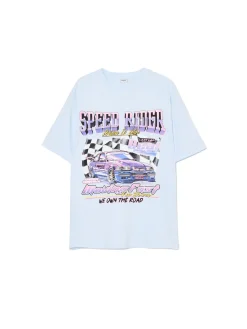 Niebieski T-shirt z nadrukiem