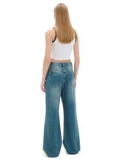 Niebieskie jeansy retro wide leg