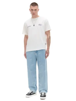 Niebieskie jeansy wide leg z laserowym printem