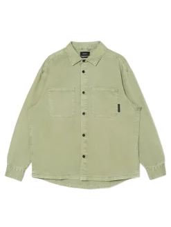 Oliwkowa koszula z kieszeniami