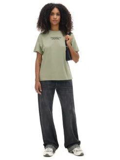 Oliwkowa koszulka oversize z napisem