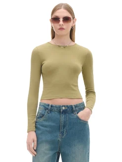 Oliwkowa koszulka z długim rękawem