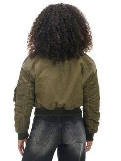 Oliwkowa kurtka z odpinanym kołnierzem