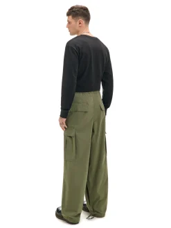 Oliwkowe spodnie loose z regulacją nogawek