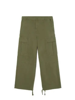 Oliwkowe spodnie loose z regulacją nogawek