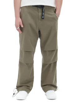 Oliwkowe spodnie parachute z paskiem