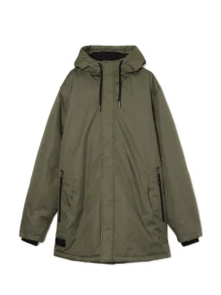 Oliwkowy płaszcz z kapturem