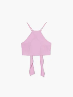 Różowy crop top z ozdobnym wiązaniem