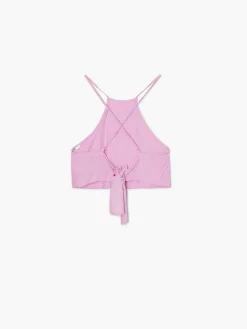 Różowy crop top z ozdobnym wiązaniem