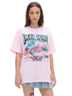 Różowy T-shirt z nadrukiem