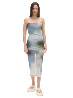 Sukienka midi z ozdobnymi marszczeniami