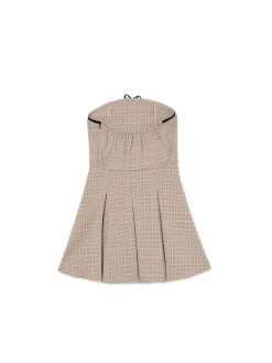 Sukienka mini w kratę z plisami