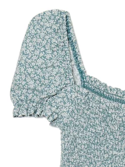 Sukienka mini z bufiastymi rękawami i kwiatowym nadrukiem