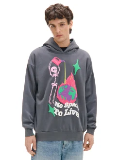 Szara bluza z kapturem i nadrukiem