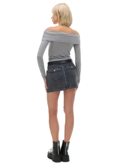 Szara bluzka z hiszpańskim dekoltem