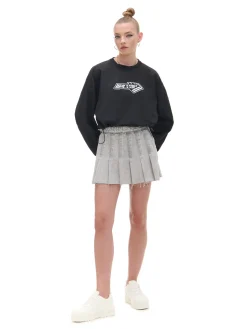 Szara jeansowa spódniczka z zakładkami