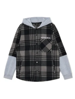 Szara koszula z kapturem i kieszeniami