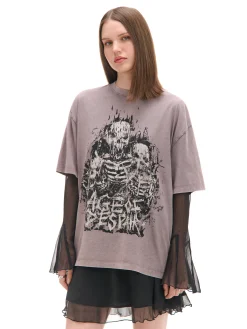 Szara koszulka z motywem kościotrupów UNISEX